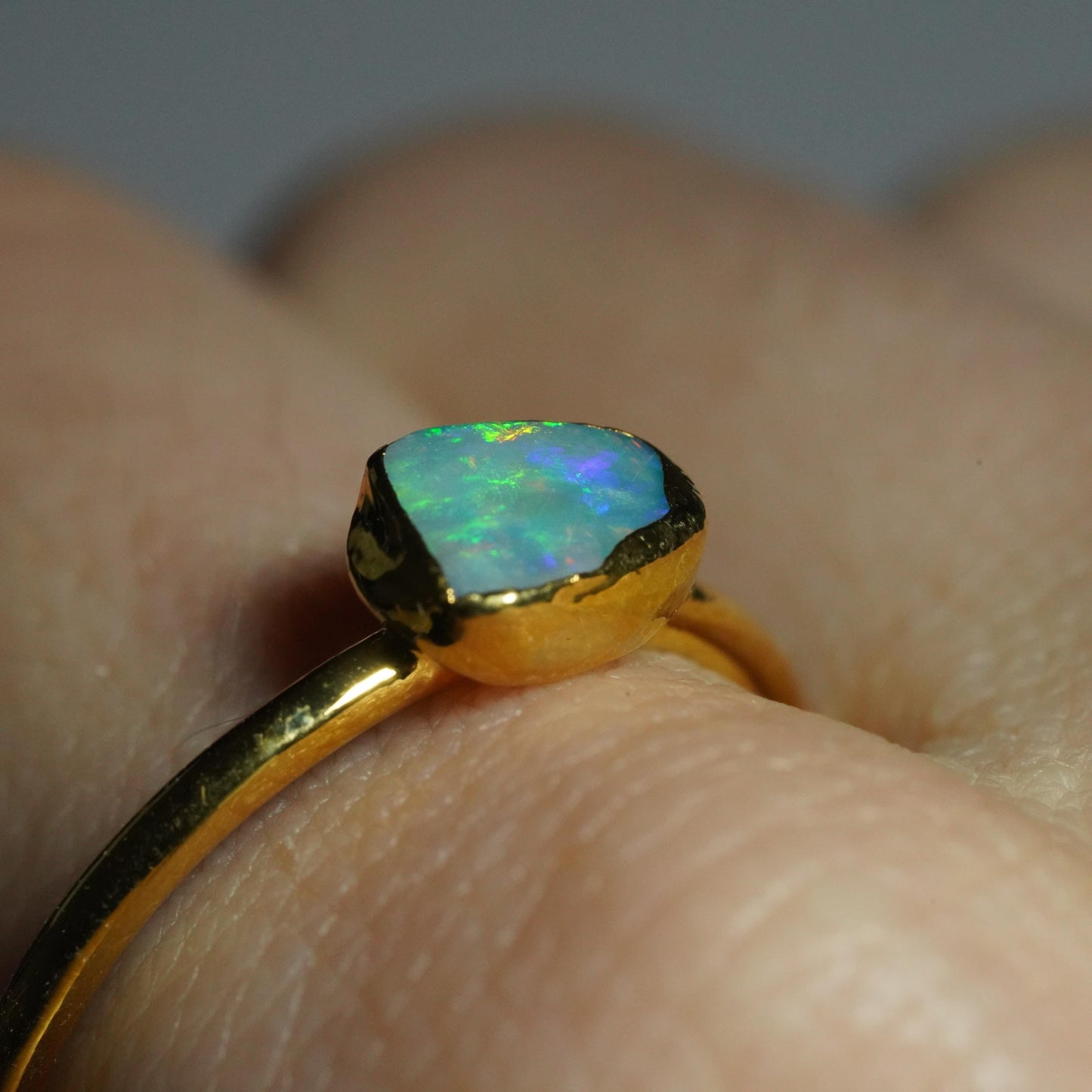 Single Raw Opal Gold Ring | Unique Gift for Her | October Birthstone | Electrform Opal Ring | US Size 8