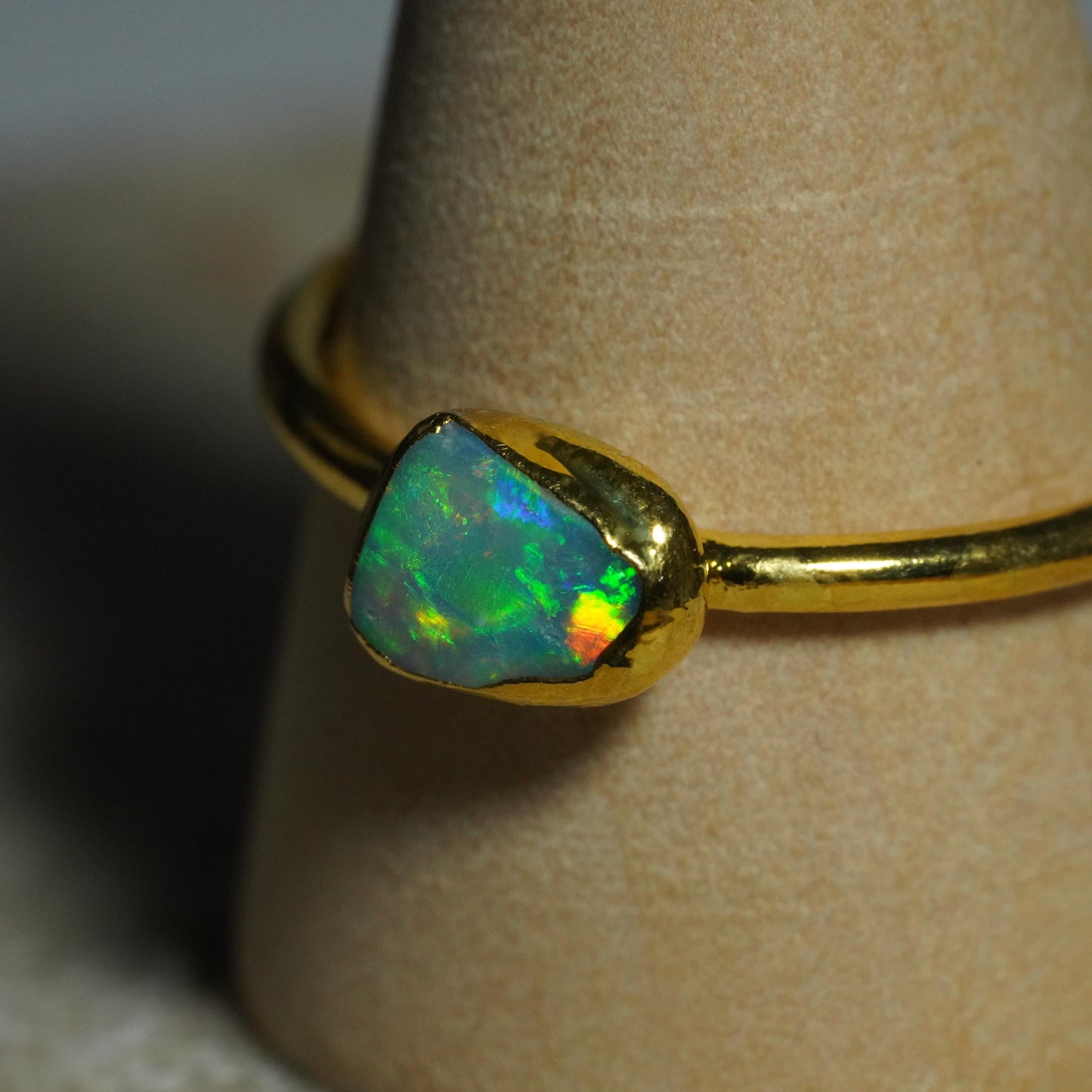 Single Raw Opal Gold Ring | Unique Gift for Her | October Birthstone | Electrform Opal Ring | US Size 8