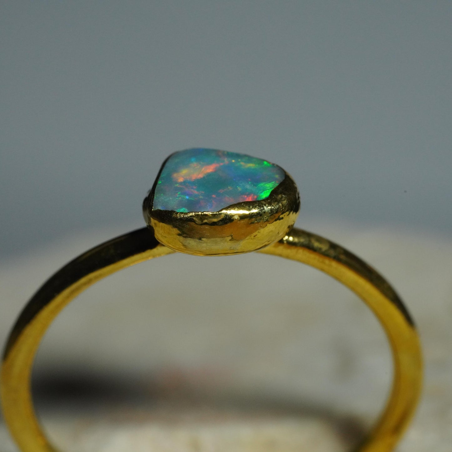 Single Raw Opal Gold Ring | Unique Gift for Her | October Birthstone | Electrform Opal Ring | US Size 8