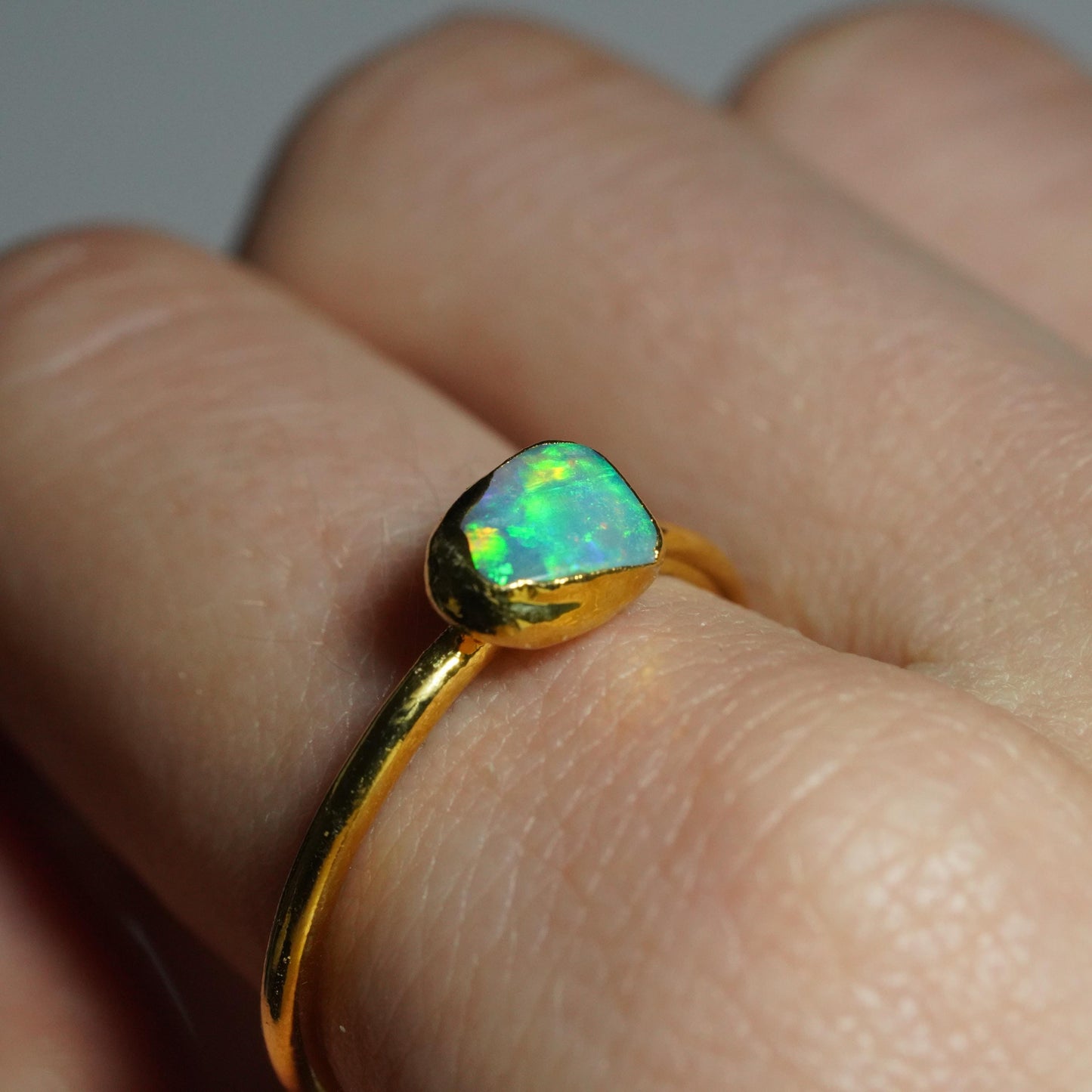 Single Raw Opal Gold Ring | Unique Gift for Her | October Birthstone | Electrform Opal Ring | US Size 8