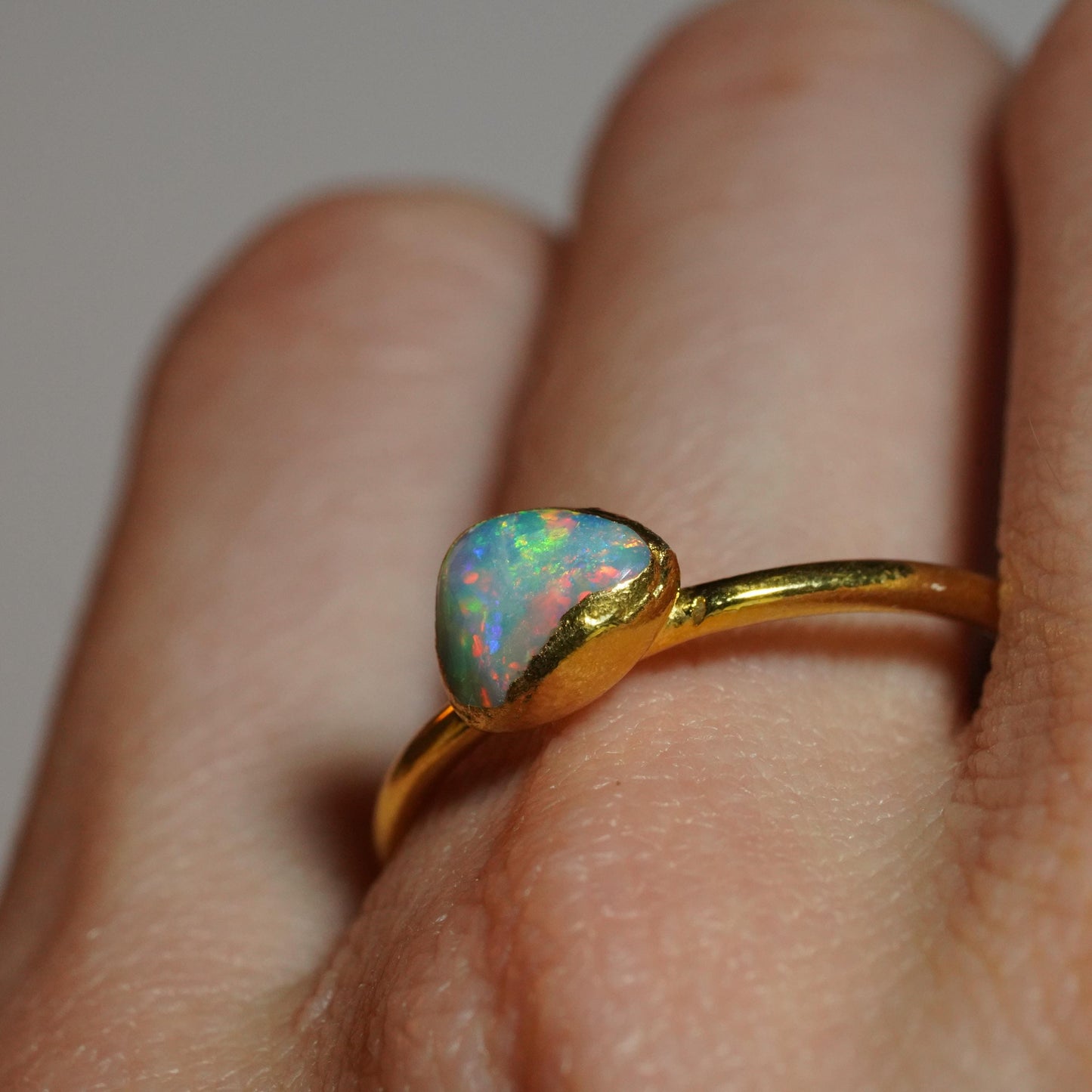 Single Raw Opal Gold Ring | Unique Gift for Her | October Birthstone | Electrform Opal Ring | US Size 10
