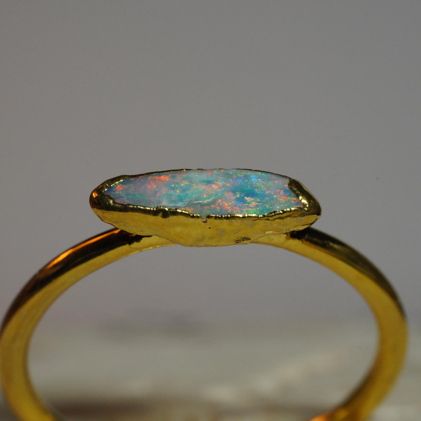 Single Raw Opal Gold Ring | Unique Gift for Her | October Birthstone | Electrform Opal Ring | US Size 10