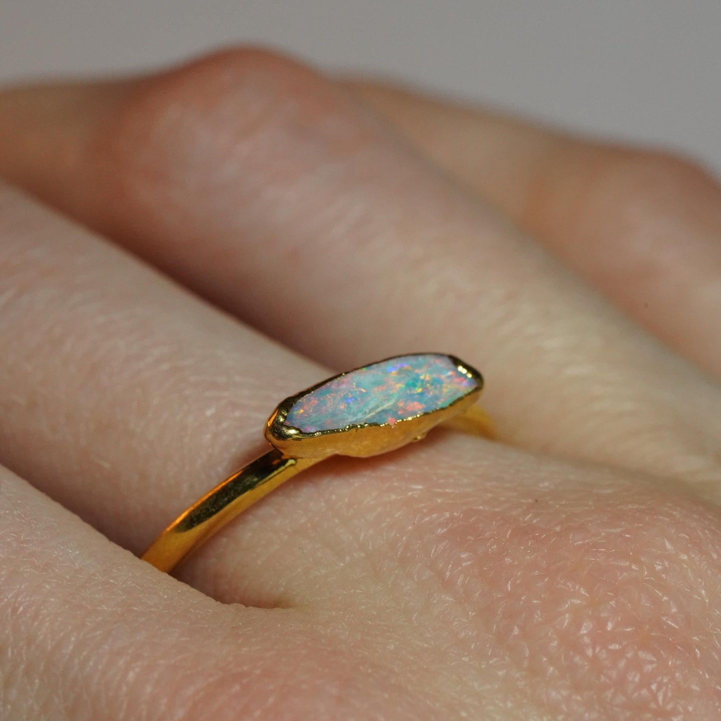 Single Raw Opal Gold Ring | Unique Gift for Her | October Birthstone | Electrform Opal Ring | US Size 10