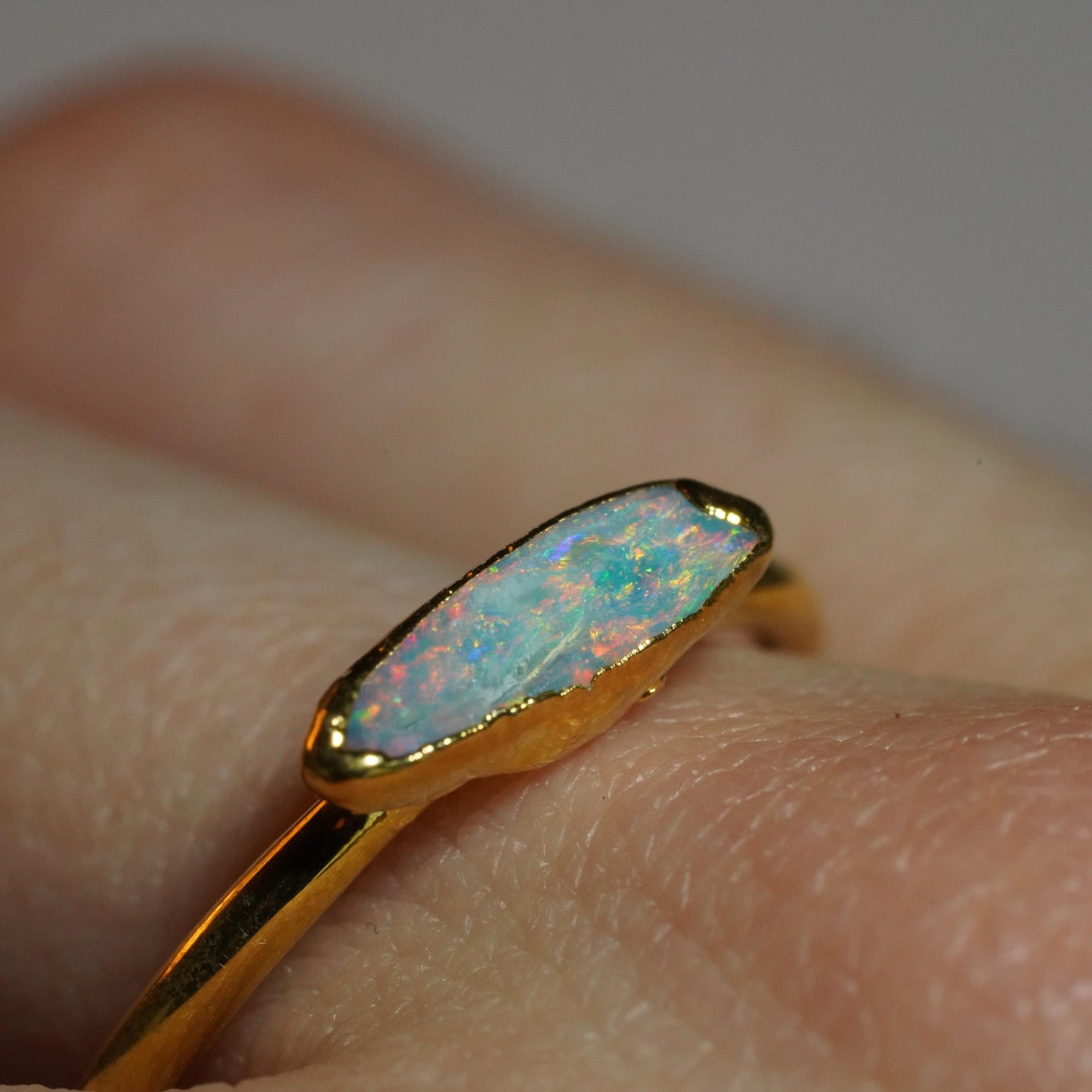 Single Raw Opal Gold Ring | Unique Gift for Her | October Birthstone | Electrform Opal Ring | US Size 10