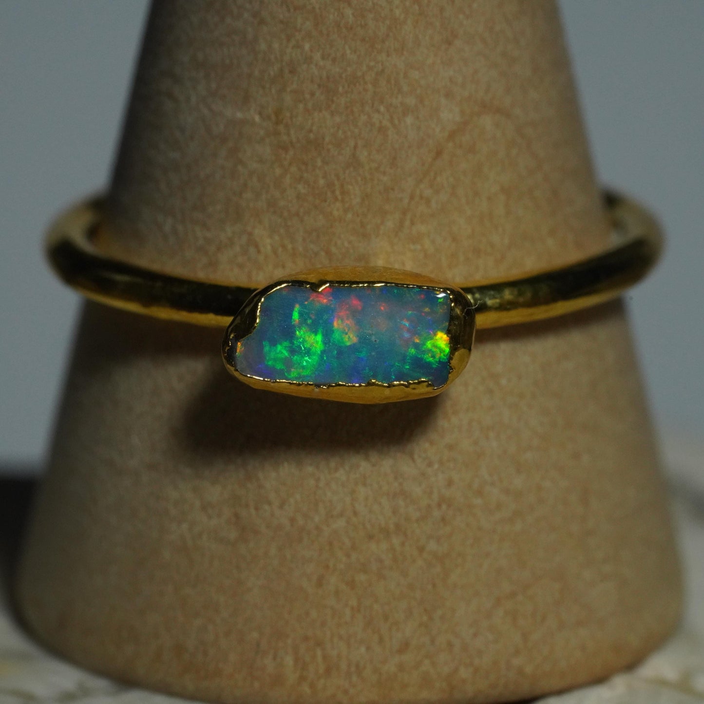 Single Raw Opal Gold Ring | Unique Gift for Her | October Birthstone | Electrform Opal Ring | US Size 9