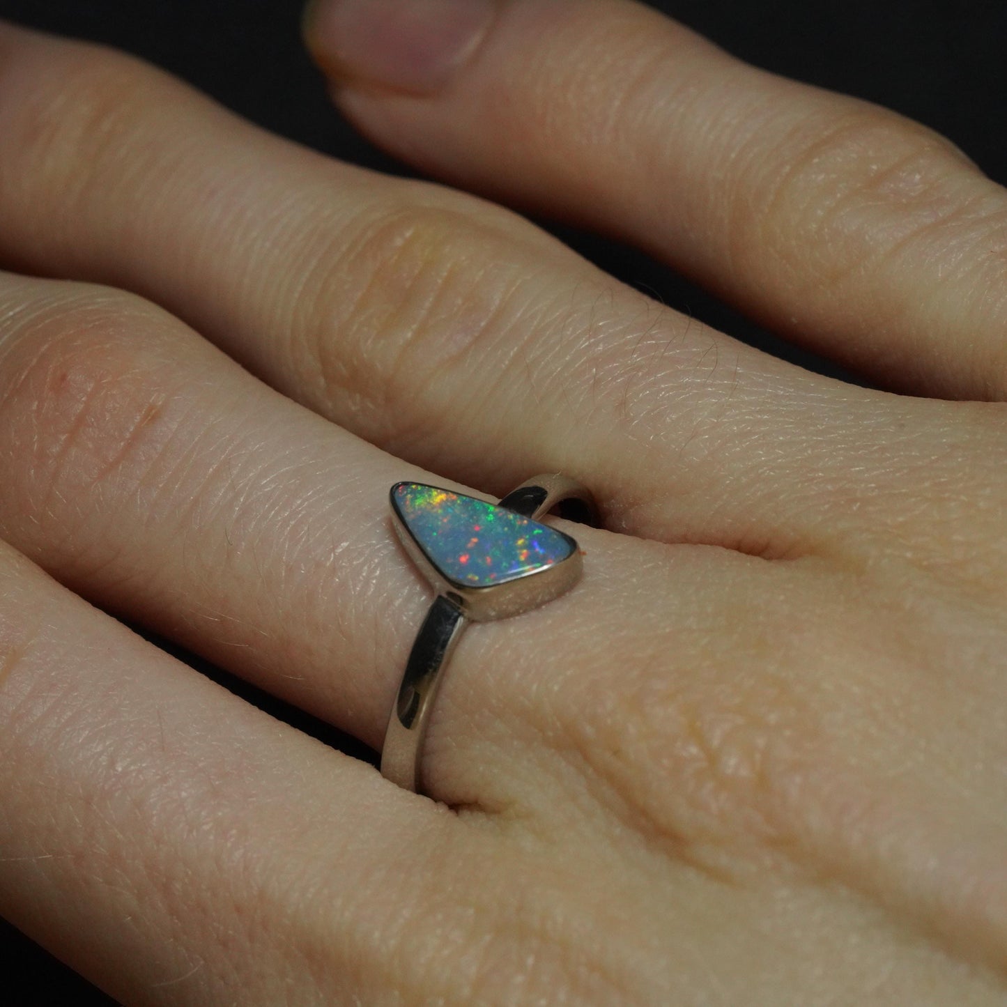 Australian Opal Doublet Silver Ring Size 9 US | Natural Unique Colourful Opal | Gift For Women October Birthstone