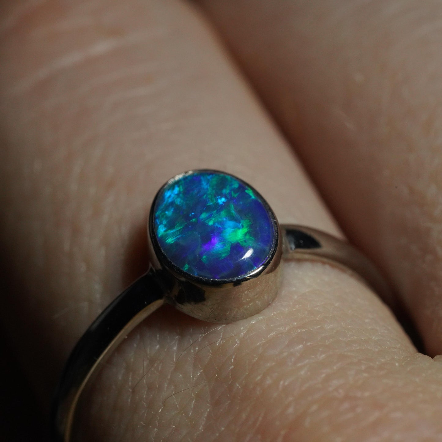 Australian Opal Doublet Silver Ring Size 8 US | Natural Unique Colourful Opal | Gift For Women October Birthstone