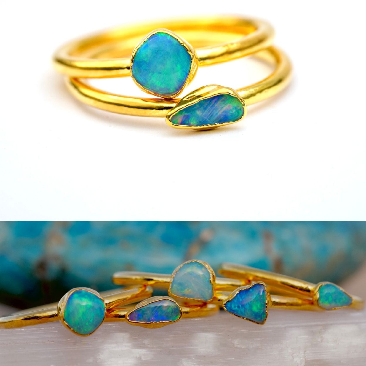 Single Raw Opal Gold Electroform Ring | Unique Gift for Her | October Birthstone