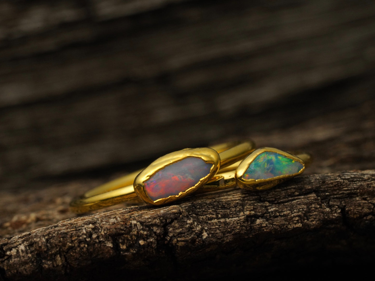 Single Raw Opal Gold Electroform Ring | Unique Gift for Her | October Birthstone