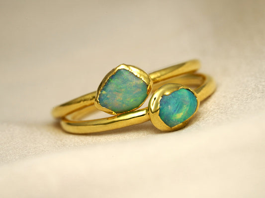 Single Raw Opal Gold Electroform Ring | Unique Gift for Her | October Birthstone