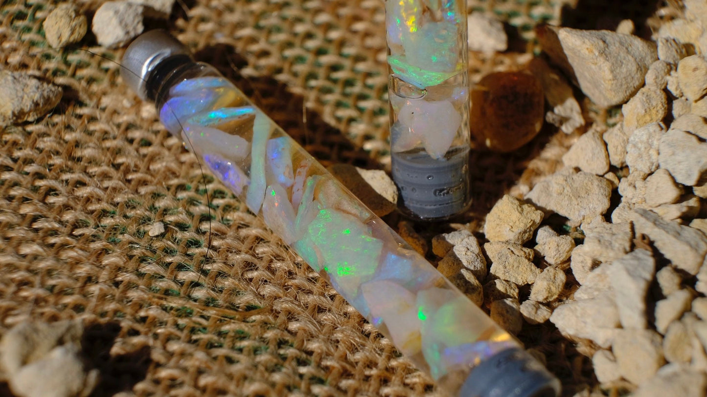 Raw Rough Opal Chip Tube | Gift for her him | October Birthstone