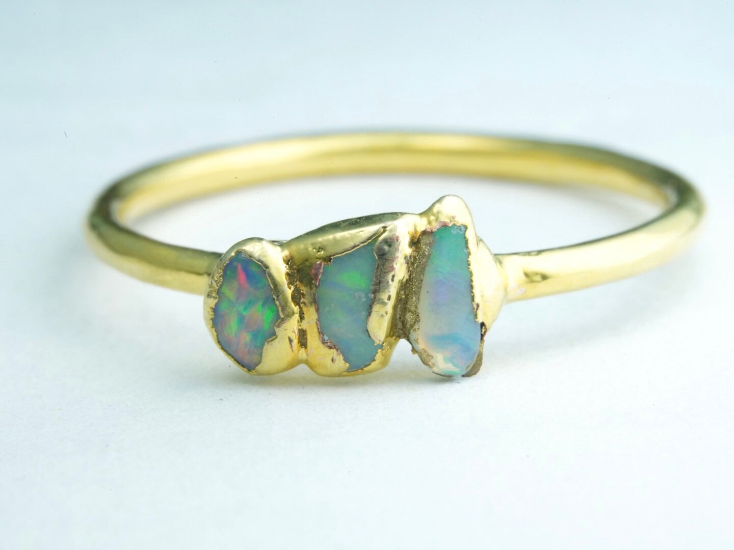 Triple Raw Opal Gold Ring | Unique Gift for Her | October Birthstone