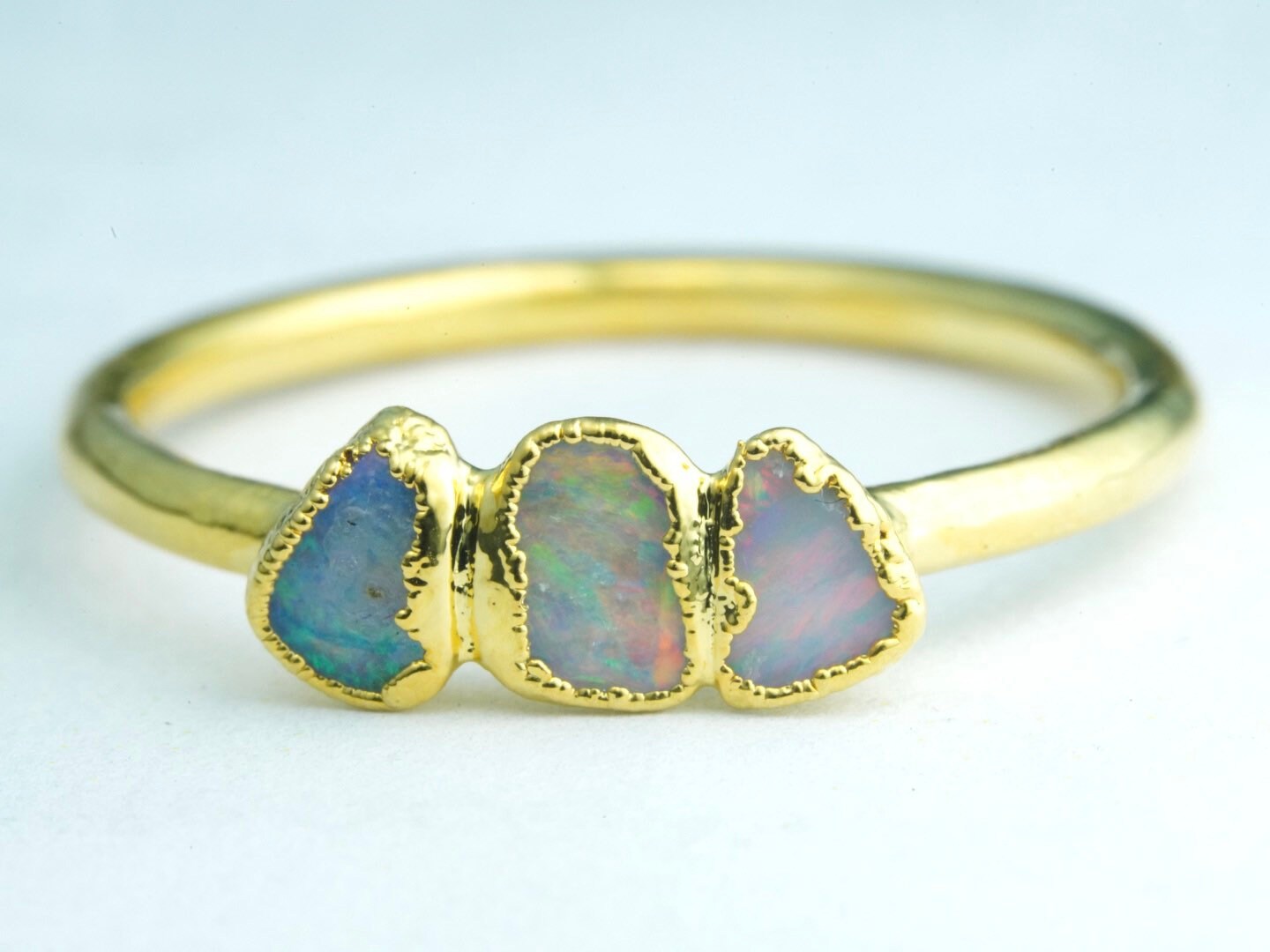 Triple Raw Opal Gold Ring | Unique Gift for Her | October Birthstone