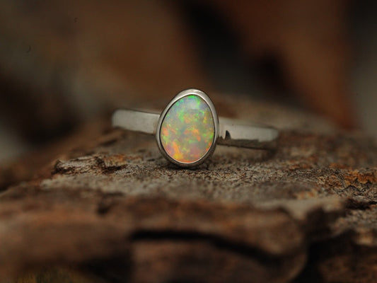 Australian Solid Opal Silver Ring | Natural Unique Sparkly Opal | Gift for Women October Birthstone