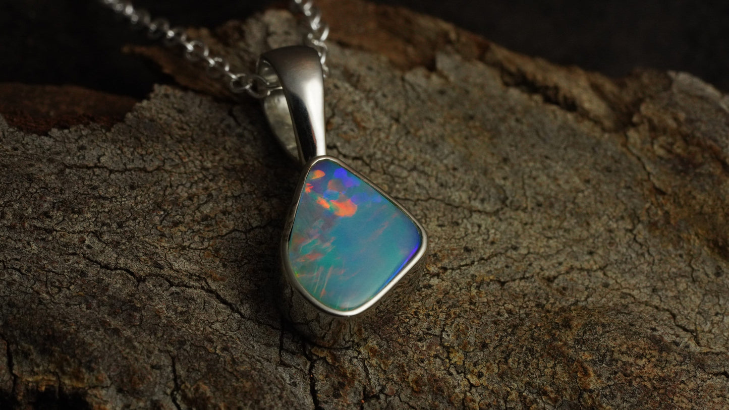 Australian Opal Doublet Pendant | Natural Dark Rainbow Opal | Gift For Women October Birthstone