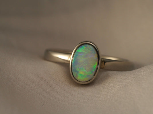 Solid Australian Opal Silver Ring, Beautiful unique Crystal Opal, Size 7 US