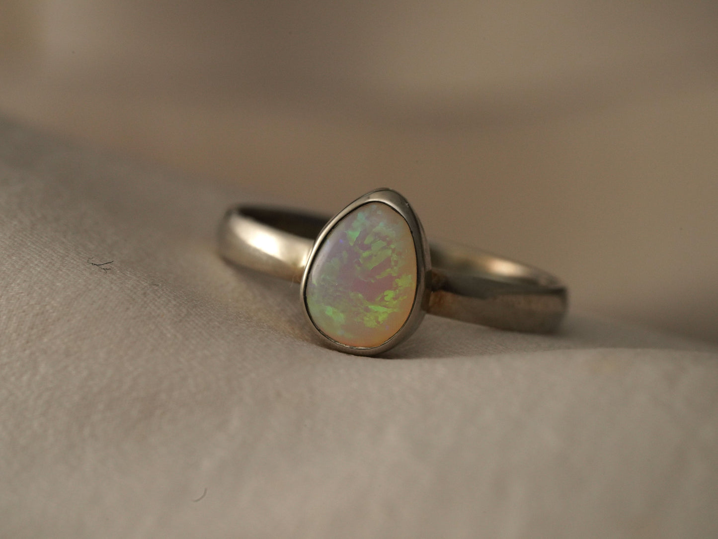 Solid Australian Opal Silver Ring, Beautiful unique Crystal Opal, Size 7 US