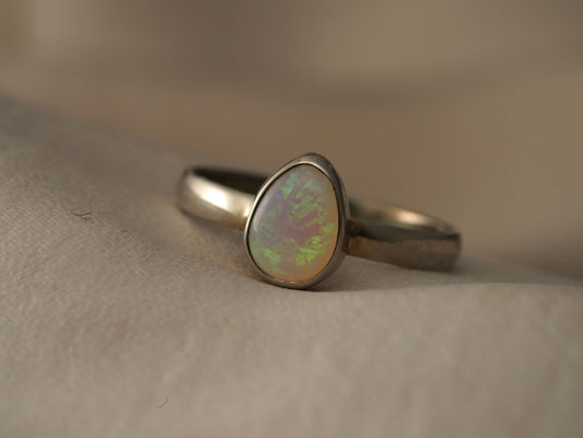 Solid Australian Opal Silver Ring, Beautiful unique Crystal Opal, Size 7 US