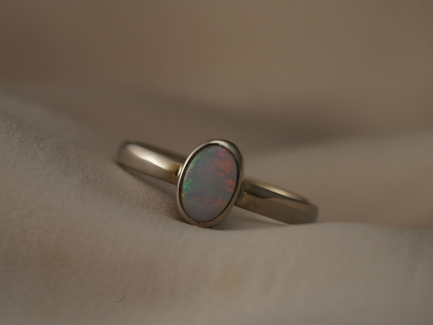 Doublet Australian Opal Silver Ring, Beautiful unique Crystal Opal, Size 7 US