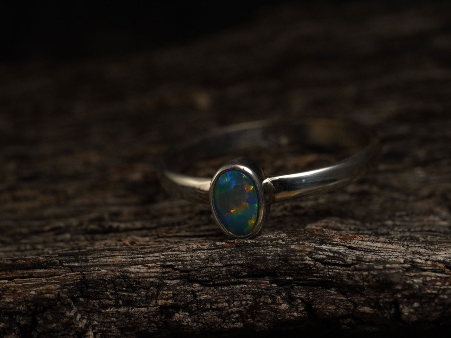 Doublet Australian Opal Silver Ring, Beautiful unique Crystal Opal, Size 6 US