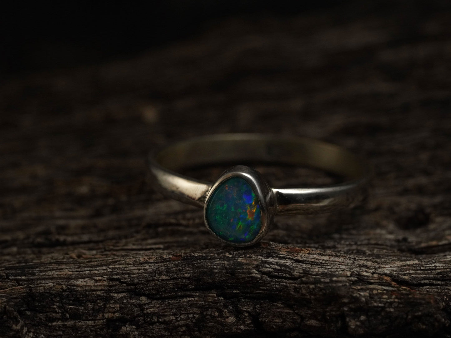 Doublet Australian Opal Silver Ring, Beautiful unique Crystal Opal, Size 6 US