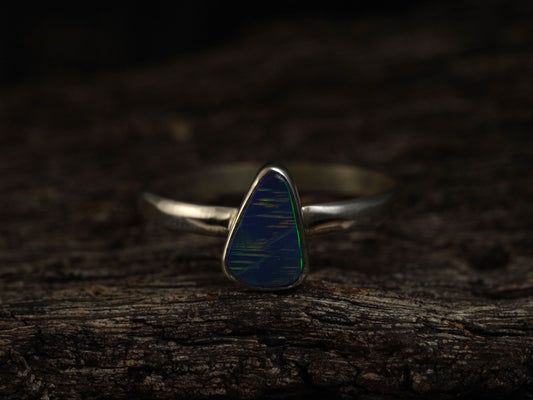 Doublet Australian Opal Silver Ring, Beautiful unique Crystal Opal, Size 6 US