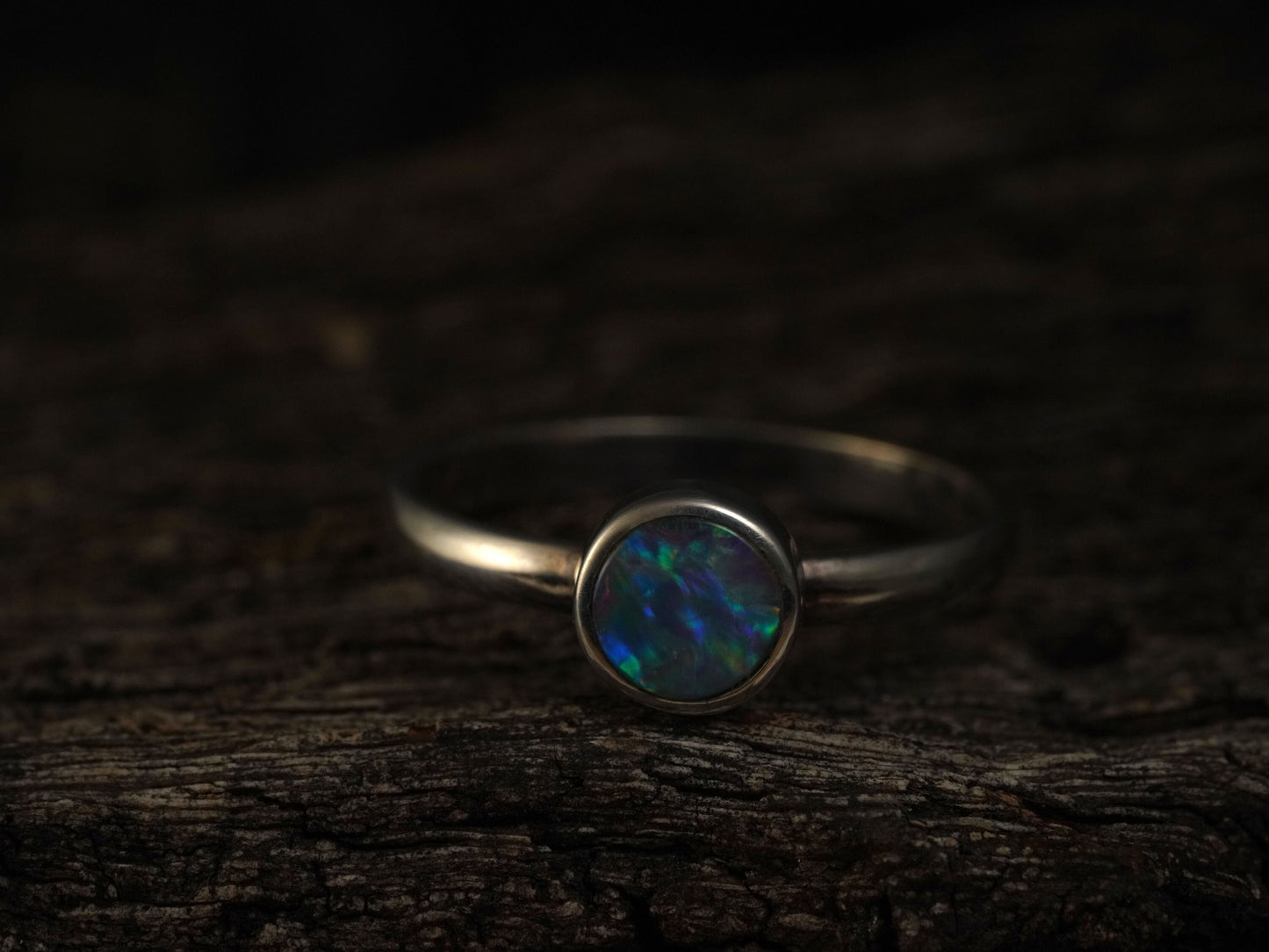 Doublet Australian Opal Silver Ring, Beautiful unique Crystal Opal, Size 6 US