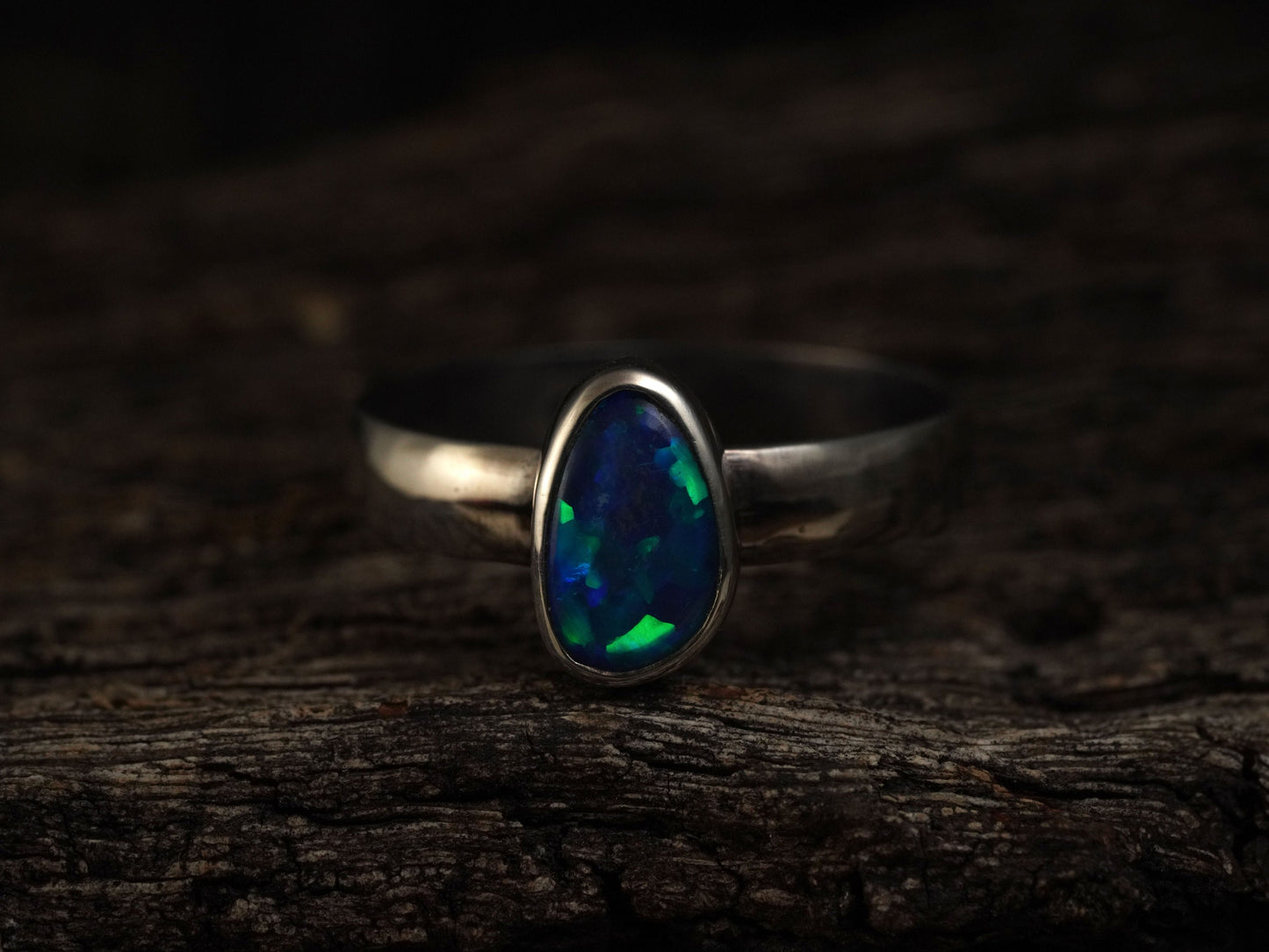 Doublet Australian Opal Silver Ring, Beautiful unique Crystal Opal, Size 6 US