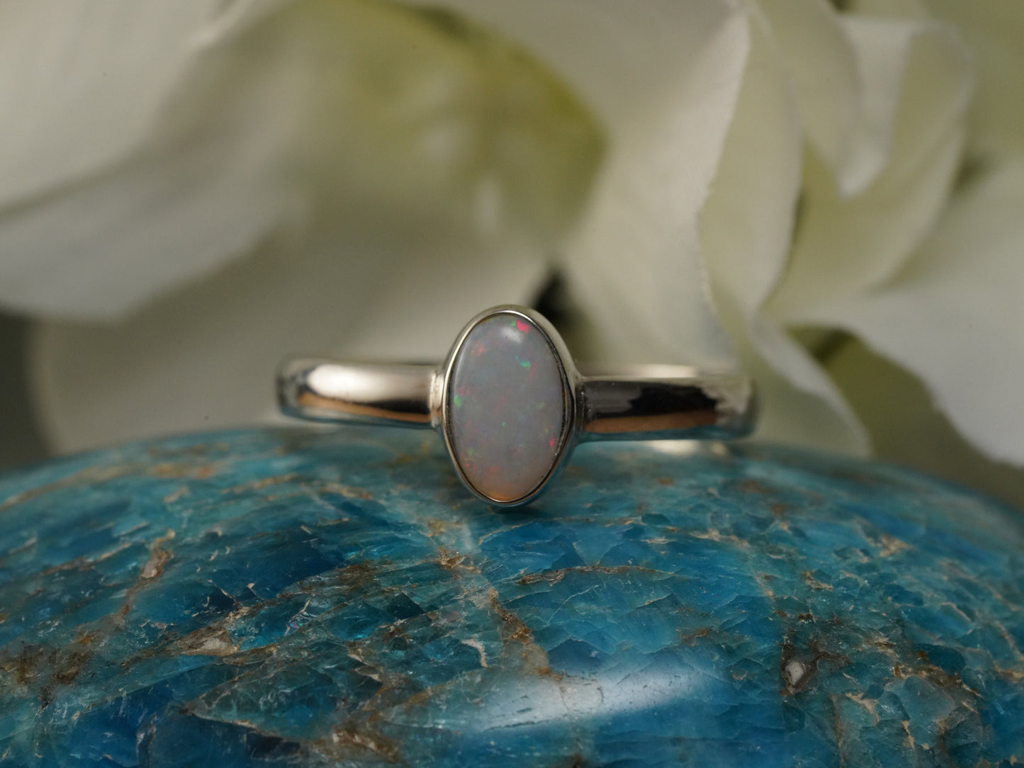 Solid Australian Opal Silver Ring, Beautiful unique Crystal Opal, Size 8 US