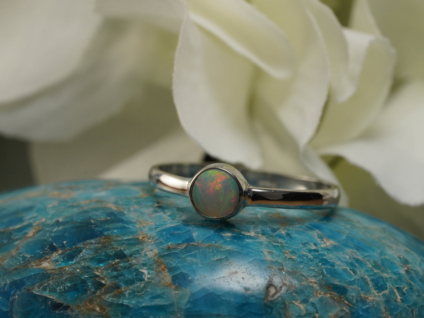 Solid Australian Opal Silver Ring, Beautiful unique Crystal Opal, Size 8 US