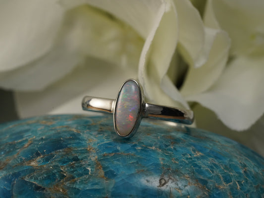 Solid Australian Opal Silver Ring, Beautiful unique Crystal Opal, Size 8 US