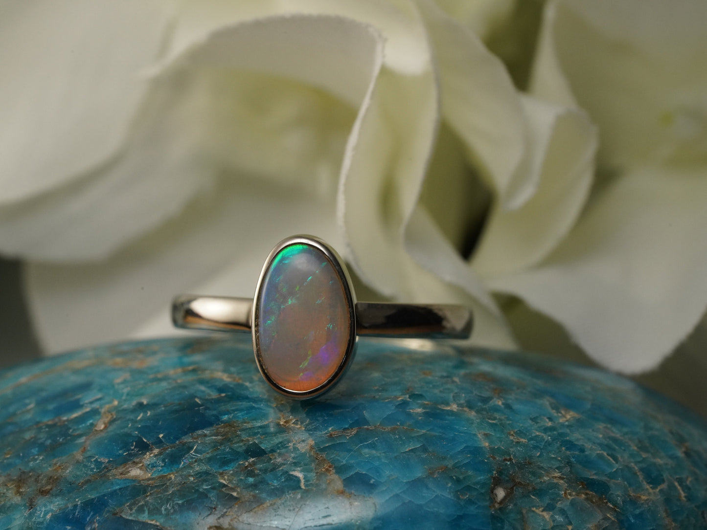 Solid Australian Opal Silver Ring, Beautiful unique Crystal Opal, Size 8 US