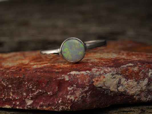 Solid Australian Opal Silver Ring, Beautiful unique Crystal Opal, Size 9 US