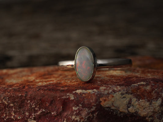 Solid Australian Opal Silver Ring, Beautiful unique Crystal Opal, Size 9 US