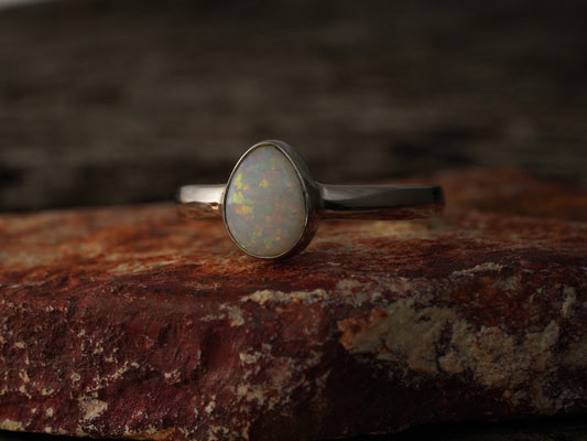 Solid Australian Opal Silver Ring, Beautiful unique Crystal Opal, Size 9 US