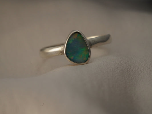 Doublet Australian Opal Silver Ring, Beautiful unique Crystal Opal, Size 7 US