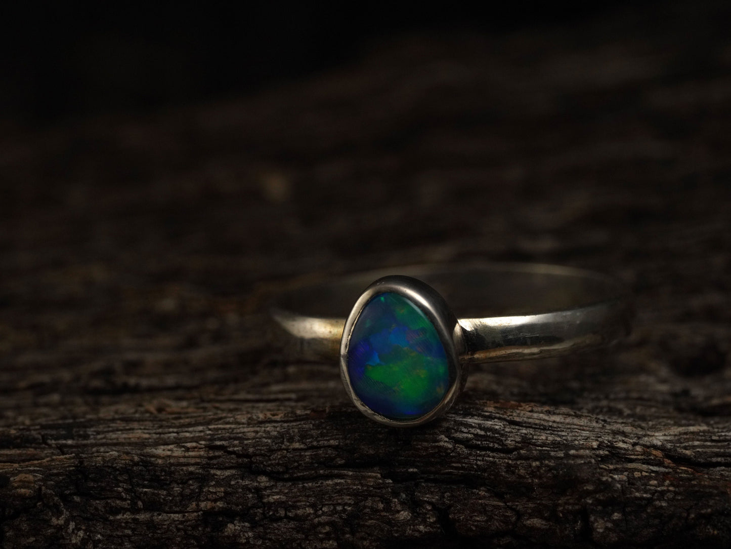 Doublet Australian Opal Silver Ring, Beautiful unique Crystal Opal, Size 6 US