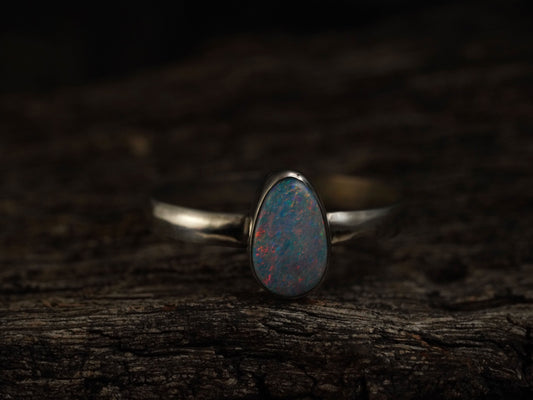 Doublet Australian Opal Silver Ring, Beautiful unique Crystal Opal, Size 6 US