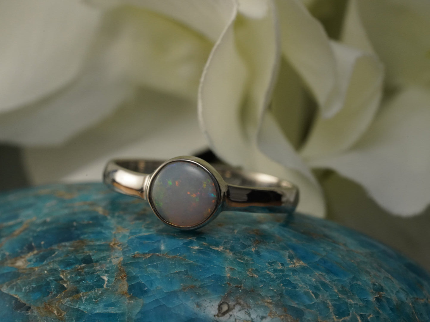 Solid Australian Opal Silver Ring, Beautiful unique Crystal Opal, Size 8 US