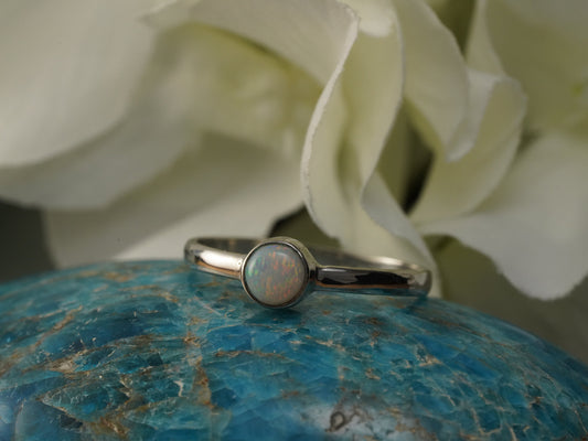 Solid Australian Opal Silver Ring, Beautiful unique Crystal Opal, Size 9 US