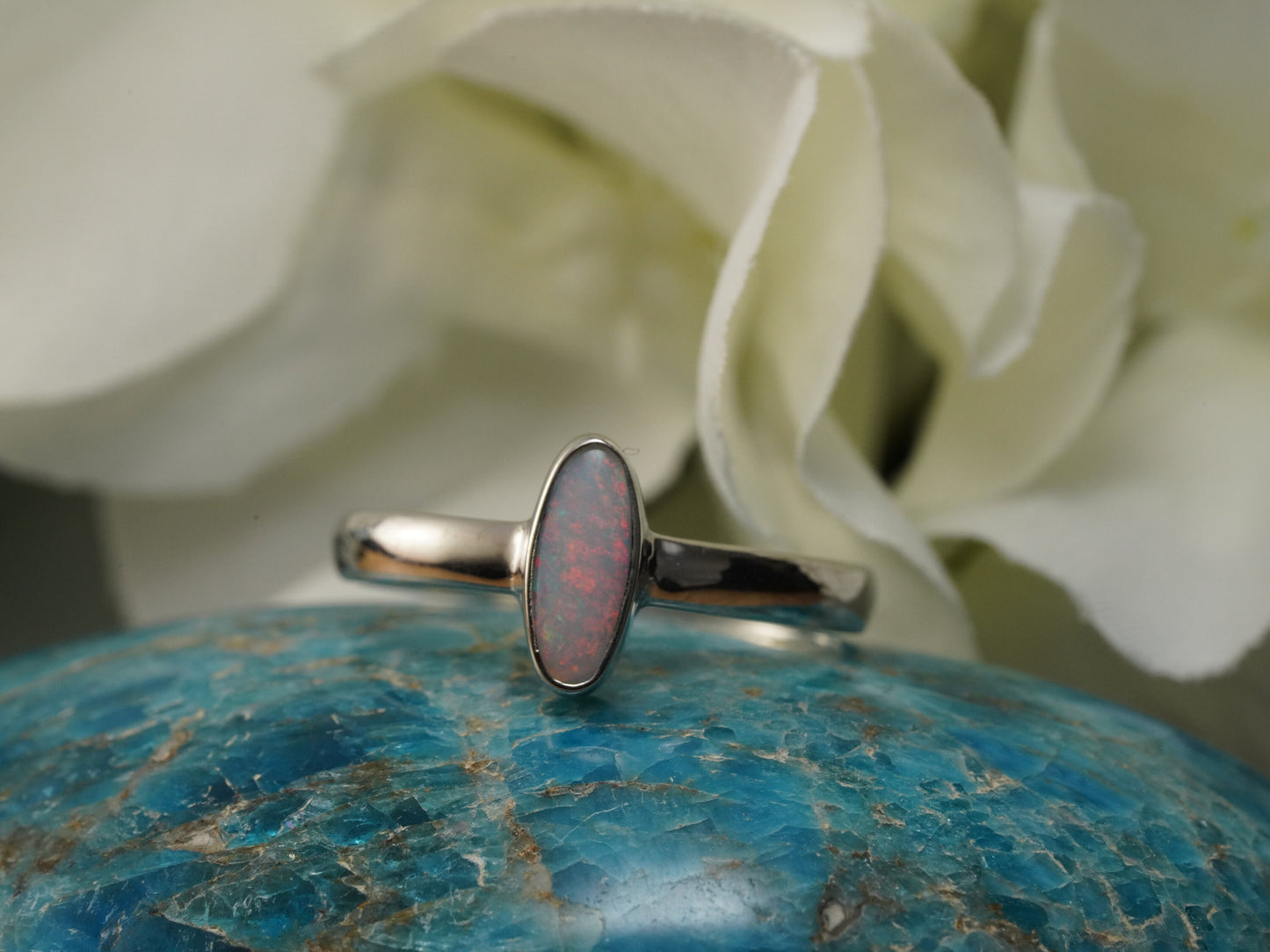 Solid Australian Opal Silver Ring, Beautiful unique Crystal Opal, Size 8 US