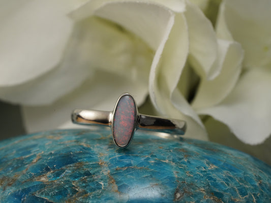 Solid Australian Opal Silver Ring, Beautiful unique Crystal Opal, Size 8 US