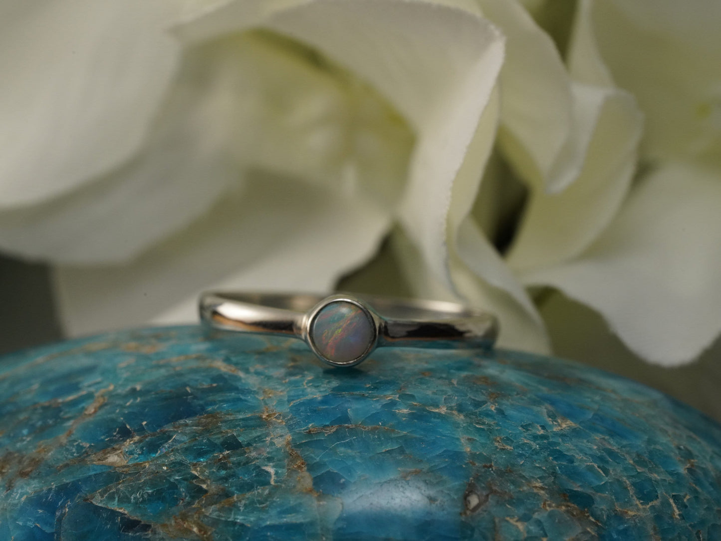 Solid Australian Opal Silver Ring, Beautiful unique Crystal Opal, Size 8 US