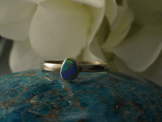 Doublet Australian Opal Silver Ring, Beautiful unique Crystal Opal, Size 8 US