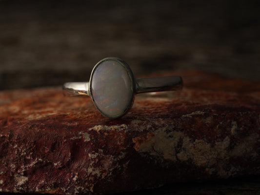 Solid Australian Opal Silver Ring, Beautiful unique Crystal Opal, Size 9 US