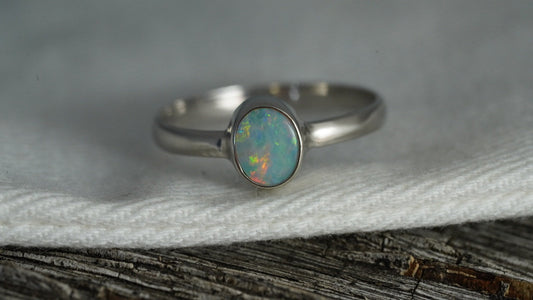 Australian Opal Silver Ring | Natural Unique Colourful Opal | Gift For Women October Birthstone