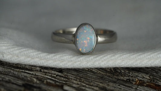 Doublet Australian Opal Silver Ring | Beautiful unique Crystal Opal | Size 7 US