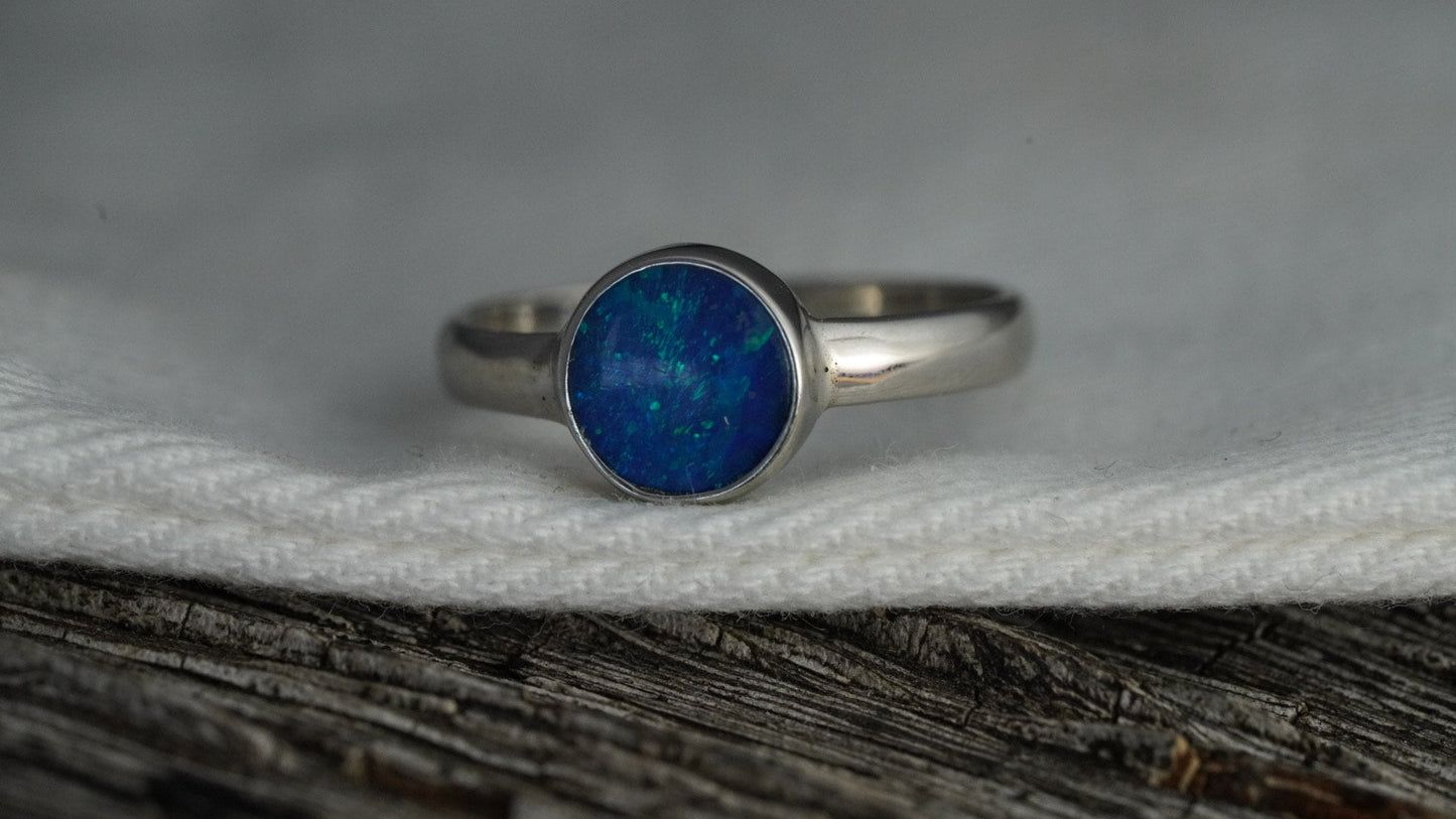 Doublet Australian Opal Silver Ring | Beautiful unique Crystal Opal | Size 7 US