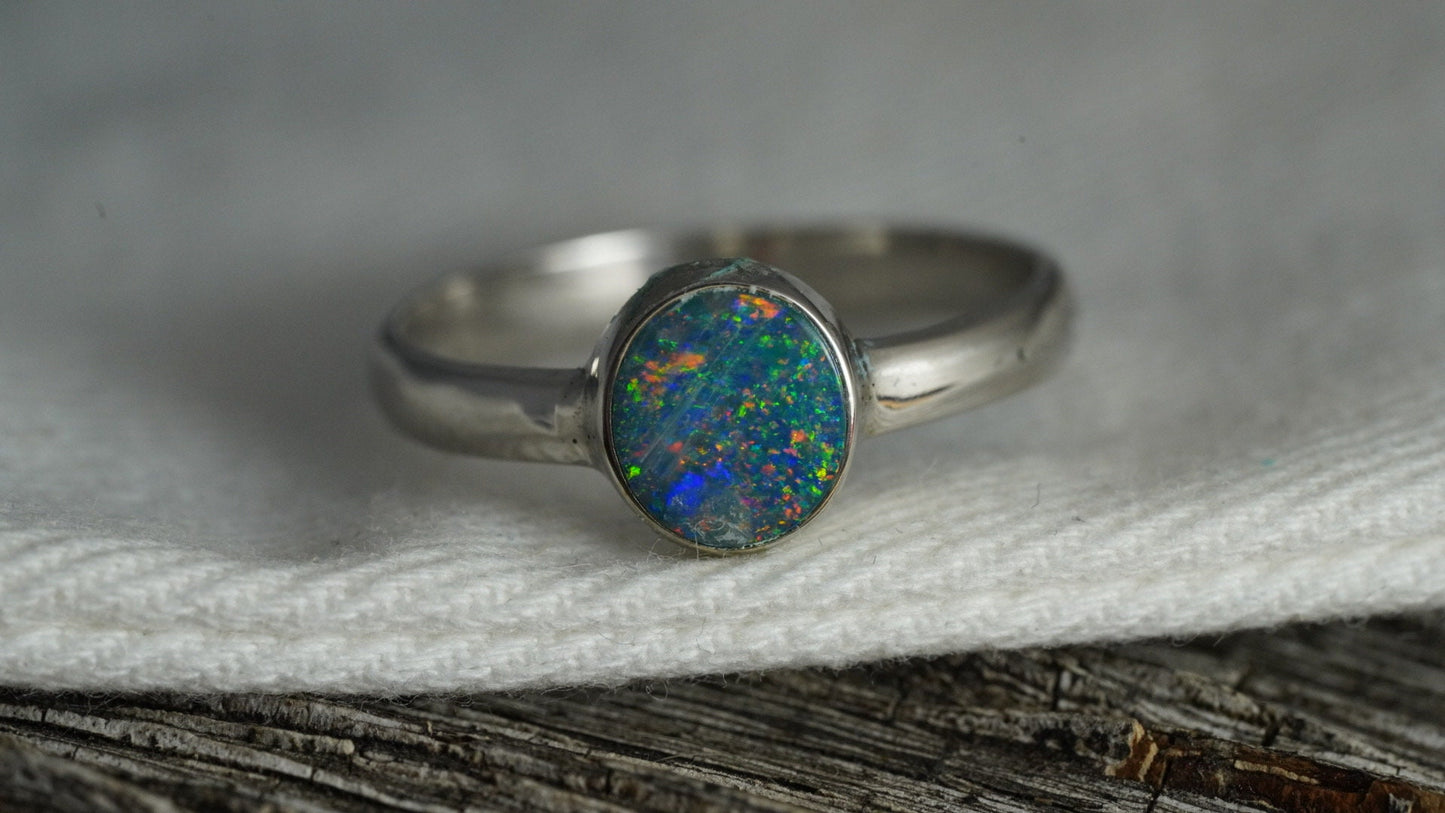 Doublet Australian Opal Silver Ring | Beautiful unique Crystal Opal | Size 9 US