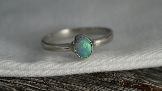 Doublet Australian Opal Silver Ring | Beautiful unique Crystal Opal | Size 8 US